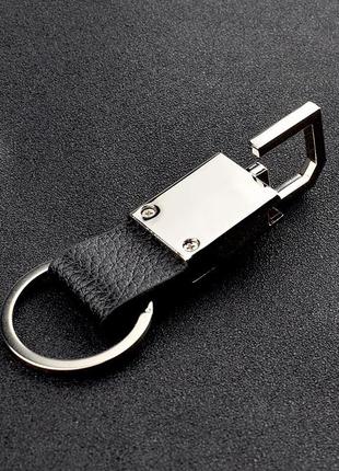 Чоловічий брелок для ключів «business», міцний, зі шкіри та нержавіючої сталі (чорний)3 фото