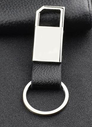 Чоловічий брелок для ключів «business», міцний, зі шкіри та нержавіючої сталі (чорний)1 фото