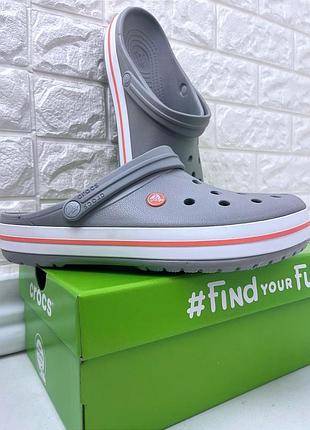 Крокси сабо crocs crocband light grey/bright coral унісекс усі розміри у наявності