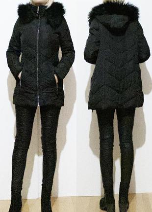 Eur 38 зимова чорна куртка з капюшоном жіноча