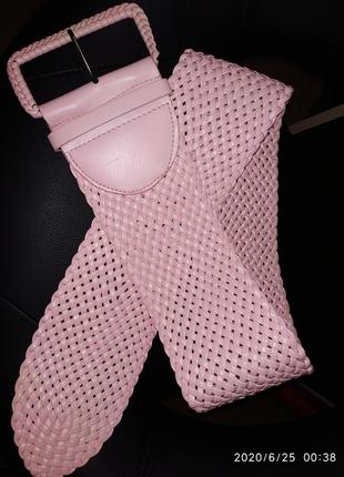Стильний плетений широкий ремінь рожевого кольору1 фото