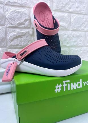 Женские кроксы Slides crocs literide clog navy/melon синие все размеры в наличии