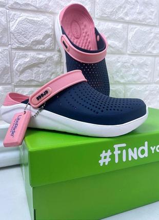 Жіночі крокси crocs literide clog navy/melon сині усі розміри у наявності