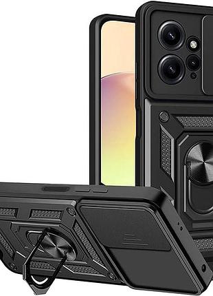 Чехол fiji camera defence для xiaomi redmi note 12 бампер с защитой камеры и подставкой black
