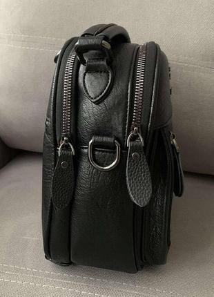 Женский минишпакет-кенгуру кенгуру эко кожа, маленький рюкзачок сумочка черный3 фото