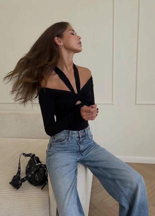 Красивый черный боди с открытыми плечами ❤️ черный боди ❤️ базовый боди ❤️ женский боди