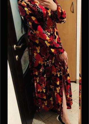 Сукня на запах натуральна віскоза жатка квітковий принт плаття халат пишні рукави6 фото