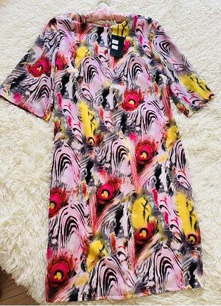 Платье шифоновое фирменное свободного кроя футляр весеннее цветочное принт нарядное