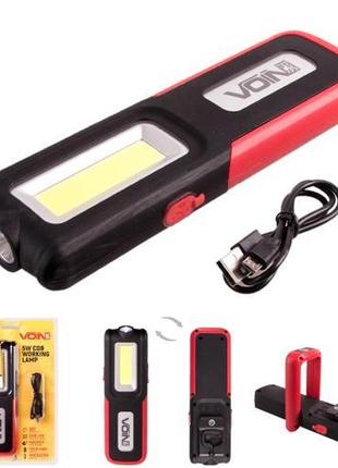 Переносная лампа voin vl-109 5w-cob+3w, power bank 2000mah, магнит, индикатор заряда