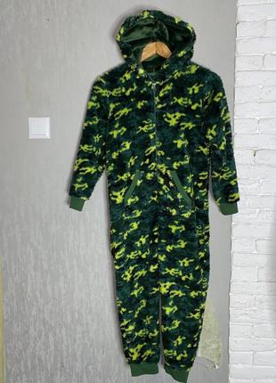 Плюшевое кигуруми с капюшоном тепла сплошная пижама слип на мальчика 9-10р v by very