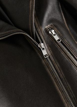 Натуральная кожаная байкерская куртка косуха с потертостями 12028350017 фото