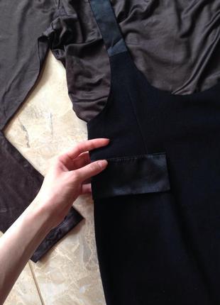 Ідеальна чорне плаття-сарафан атласними вставками{ кофта в 🎁}3 фото
