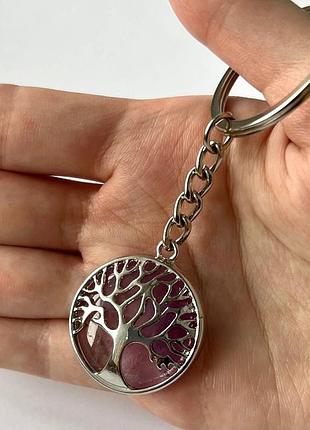 Натуральний камінь аметист кулон в оправі "дерево життя" на брелоку - оригінальний подарунок хлопцю, дівчині