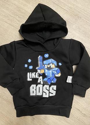 Тепла кофта на флісі худі капюшонка пайта з роботом хлопчику 1,2,3,4 роки