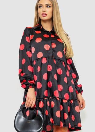 Жіноча сукня у горох сезон весна-осінь колір чорно-червоний fg_01408