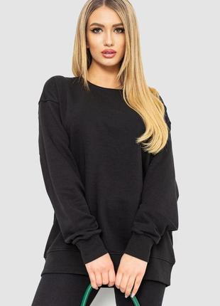 Батник жіночий однотонний двонитка, колір чорний, розмір one size fa_008918