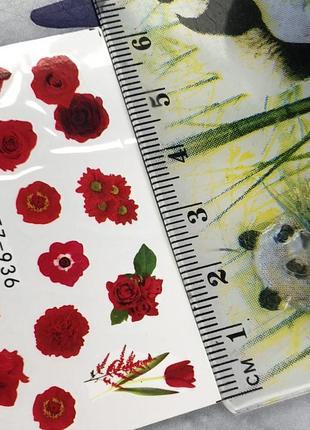 Наклейки на нігті декор для нігтів манікюру водні слайдери наліпки з квітами квіточками трояндами тюльпани троянди червоні2 фото