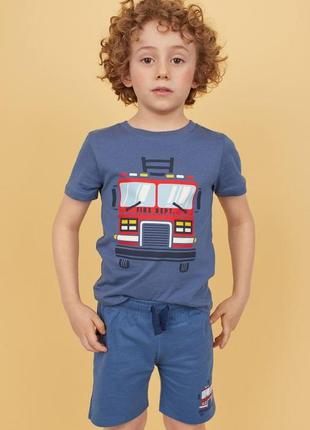 Хлопковые трикотажные шорты h&m 7 - 8  лет128 см  для мальчика c пожарной машиной1 фото