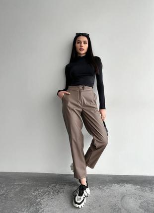 Женские модные штаны эко-кожа 42-44,46-48,50-52,54-56 мокко,черный6 фото