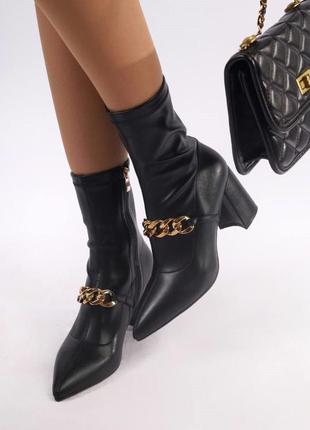Ботинки женские черные на широком каблуке ботинки стрейч1 фото