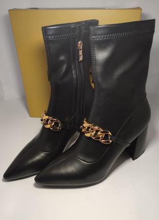 Ботинки женские черные на широком каблуке ботинки стрейч6 фото