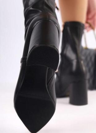 Ботинки женские черные на широком каблуке ботинки стрейч7 фото