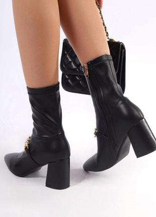 Ботинки женские черные на широком каблуке ботинки стрейч3 фото