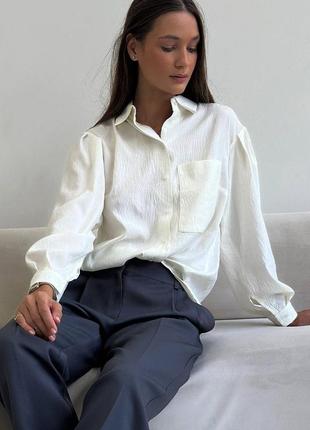 Блуза женская, классическая рубашка с эффектом жатки. размеры: s-xl