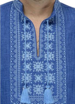 Мужская рубашка, сорочка - вышиванка орнамент - голубой2 фото