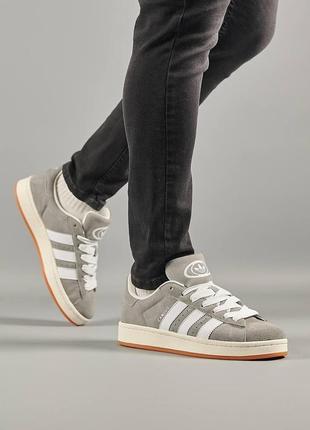 Мужские замшевые кроссовки adidas originals campus grey white gum, мужские кеды адидас серые. мужская обувь