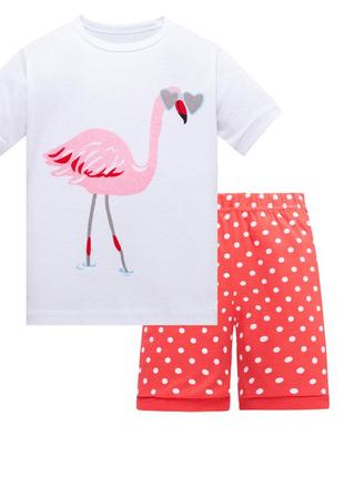 Пижама для девочки, коралловая. розовый фламинго.