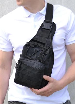 Черная сумка мужская тактическая нагрудная / тактический рюкзак всу / тактический средний sm-138 мужской3 фото