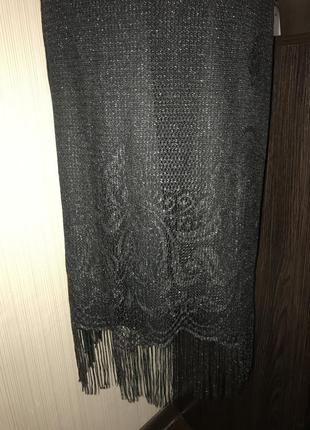 Чёрное платье миди с бахромой вязаное2 фото