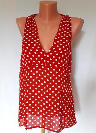 Винтаж!блуза без руковов красная в белый горошек  wallis (размер 12-14)
