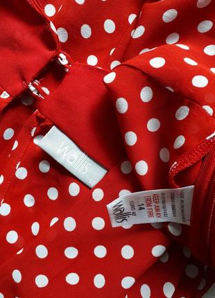 Винтаж!блуза без руковов красная в белый горошек  wallis (размер 12-14)3 фото