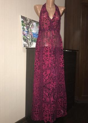 Пляжная туника платье макси розовое леопардовый принт2 фото