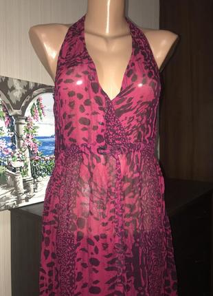 Пляжная туника платье макси розовое леопардовый принт3 фото