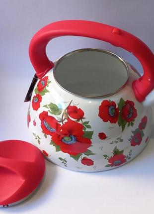 Чайник емальований edenberg eb 1747poppies зі свистком2 фото