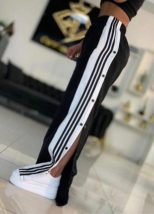 Женские прямые брюки с лампасами черные с белым на кнопках турецкая ткань люкс качество 42-44 46-48 50-526 фото