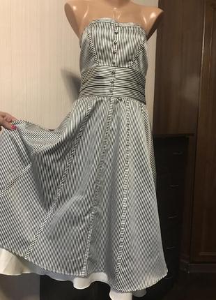 Шикарное платье миди бюстье в полоску атлас сатиновое ретро винтаж2 фото