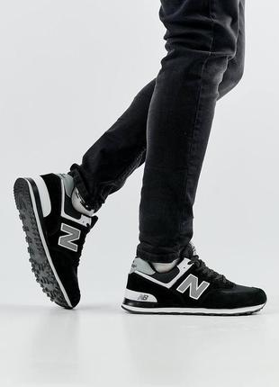 Мужские кроссовки new balance 574 black white reflective, мужские кеды нью беленс черные. мужская обувь