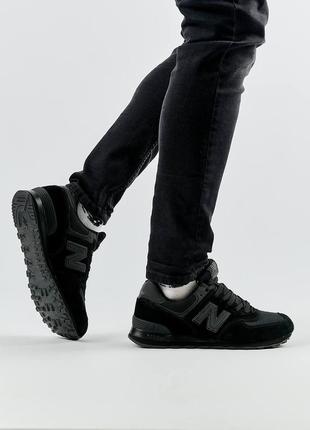 Мужские замшевые кроссовки new balance 574 all black, мужские кеды нью беленс черные. мужская обувь