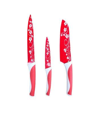 Набор ножей royalty line rl-kt05st из нержавеющей стали с керамическим покрытием и подставкой красные4 фото