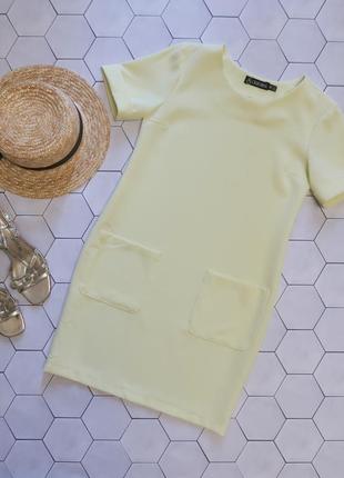 Плаття прямого крою / желтое мини платье прямого кроя с накладными карманами2 фото