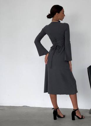 Женское трендовое платье, на спинке корсет, которое регулируется, рубчик мустанг3 фото