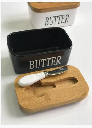 Масленка черная керамическая с ножом butter3 фото