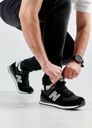 Чоловічі кросівки new balance 574 black white gray reflective, чоловічі кеди нью беленс чорні. чоловіче взуття