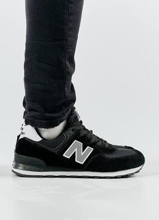 Мужские кроссовки new balance 574 black white gray reflective, мужские кеды нью беленс черные. мужская обувь5 фото