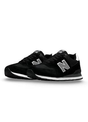 Мужские кроссовки new balance 574 black white gray reflective, мужские кеды нью беленс черные. мужская обувь6 фото