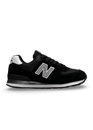 Мужские кроссовки new balance 574 black white gray reflective, мужские кеды нью беленс черные. мужская обувь8 фото